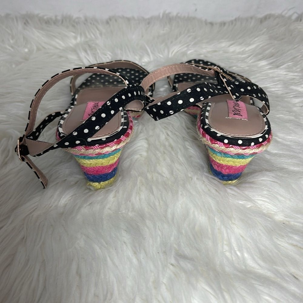 Betsey Johnson Black Polka Dot Rainbow Wedge Espadrille Sandals - Picture 3 of 6